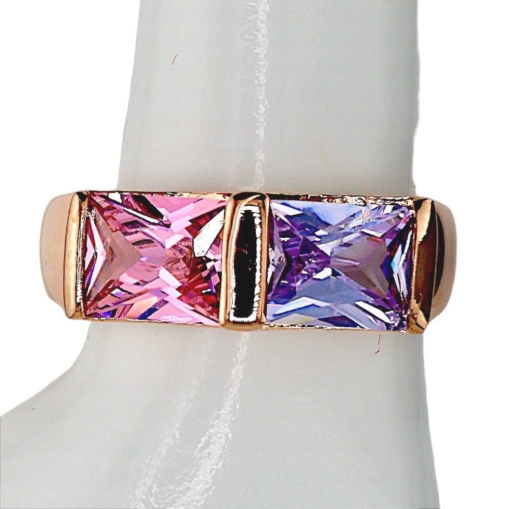 Swarovski Elements Pink Lavender Dual Crystal Band Ring Rose Gold Tone Size 10